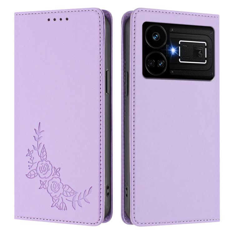 For Realme GT5 / GT5 240W Peony Embossed Magnetic RFID Vegan Leather Phone Case