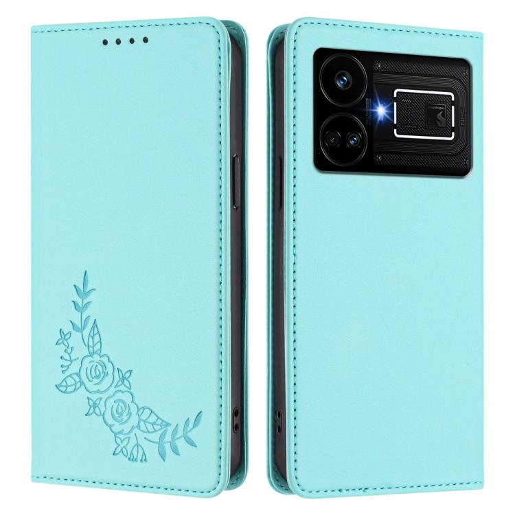 For Realme GT5 / GT5 240W Peony Embossed Magnetic RFID Vegan Leather Phone Case