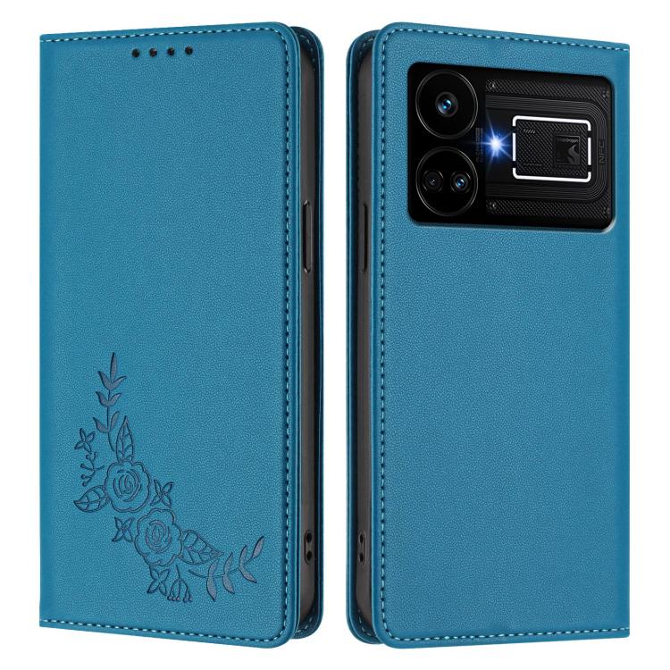 For Realme GT5 / GT5 240W Peony Embossed Magnetic RFID Vegan Leather Phone Case