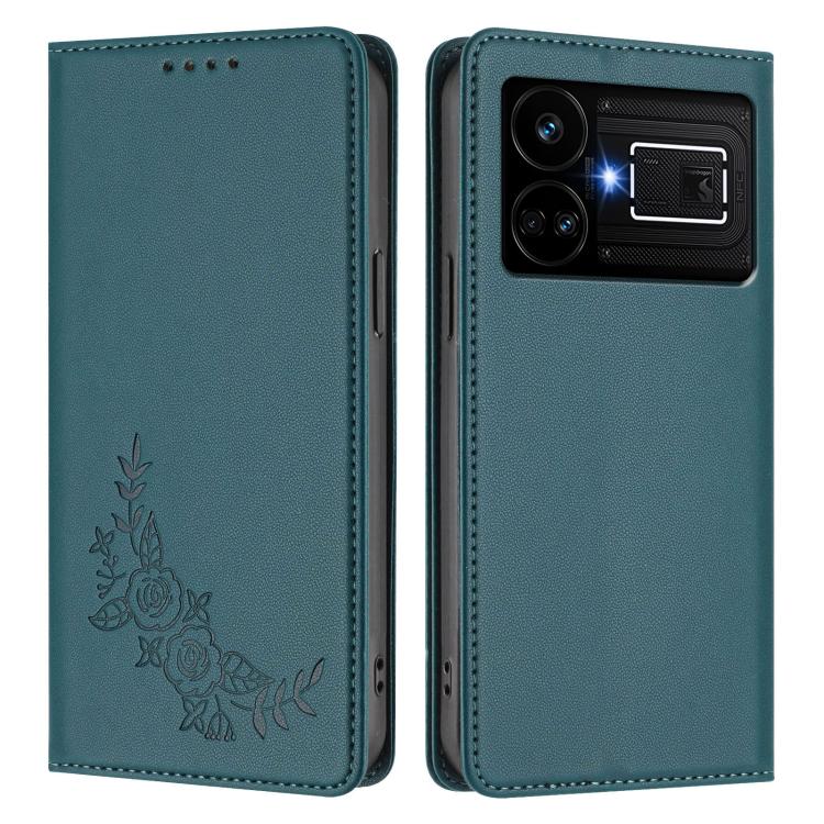 For Realme GT5 / GT5 240W Peony Embossed Magnetic RFID Vegan Leather Phone Case