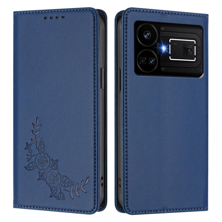 For Realme GT5 / GT5 240W Peony Embossed Magnetic RFID Vegan Leather Phone Case