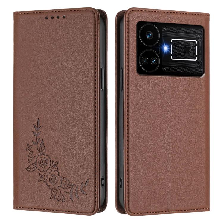 For Realme GT5 / GT5 240W Peony Embossed Magnetic RFID Vegan Leather Phone Case