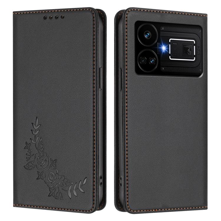 For Realme GT5 / GT5 240W Peony Embossed Magnetic RFID Vegan Leather Phone Case