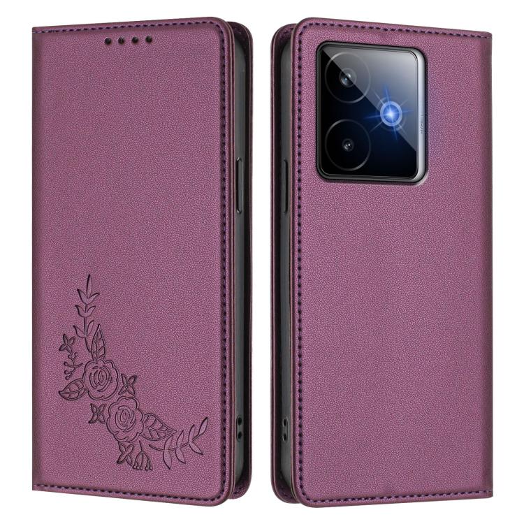 For Realme GT 7 5G Global Peony Embossed Magnetic RFID Vegan Leather Phone Case