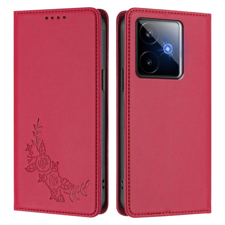 For Realme GT 7 5G Global Peony Embossed Magnetic RFID Vegan Leather Phone Case