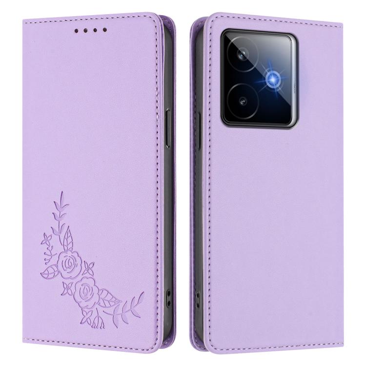 For Realme GT 7 5G Global Peony Embossed Magnetic RFID Vegan Leather Phone Case