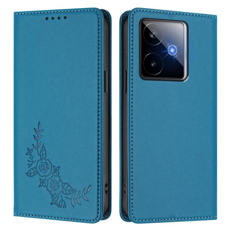 For Realme GT 7 5G Global Peony Embossed Magnetic RFID Vegan Leather Phone Case