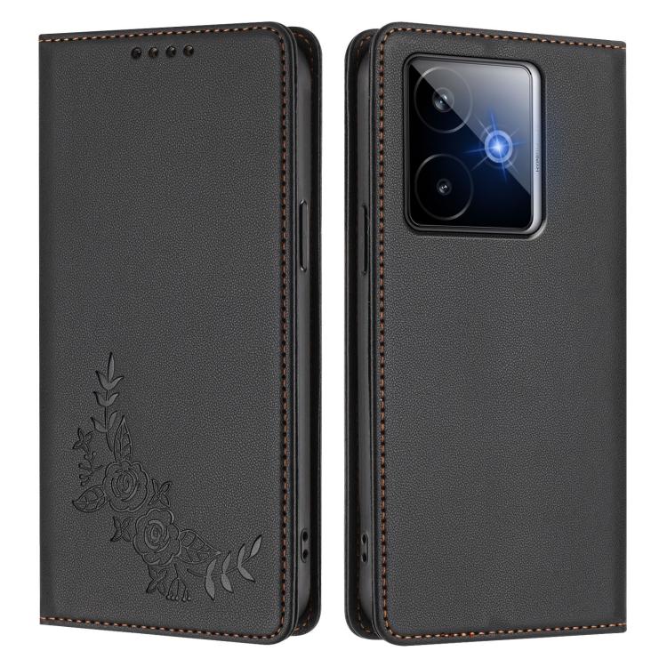 For Realme GT 7 5G Global Peony Embossed Magnetic RFID Vegan Leather Phone Case