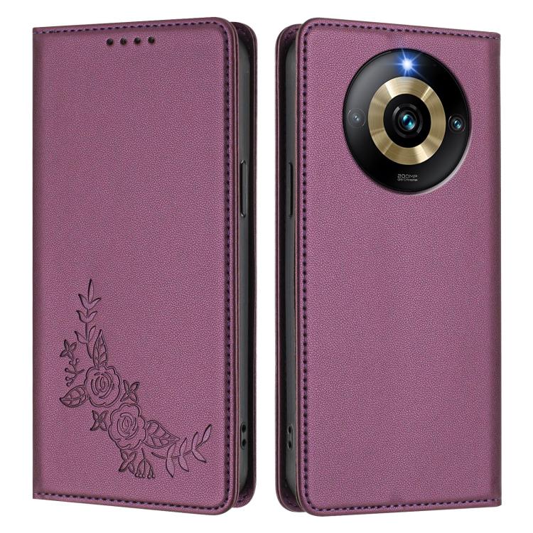 For Realme Narzo 60 Pro Peony Embossed Magnetic RFID Vegan Leather Phone Case