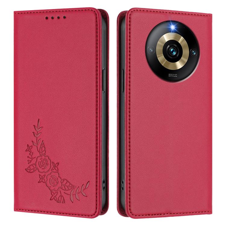 For Realme Narzo 60 Pro Peony Embossed Magnetic RFID Vegan Leather Phone Case