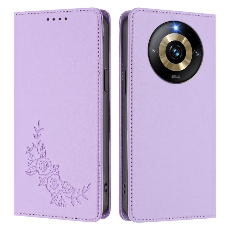 For Realme Narzo 60 Pro Peony Embossed Magnetic RFID Vegan Leather Phone Case