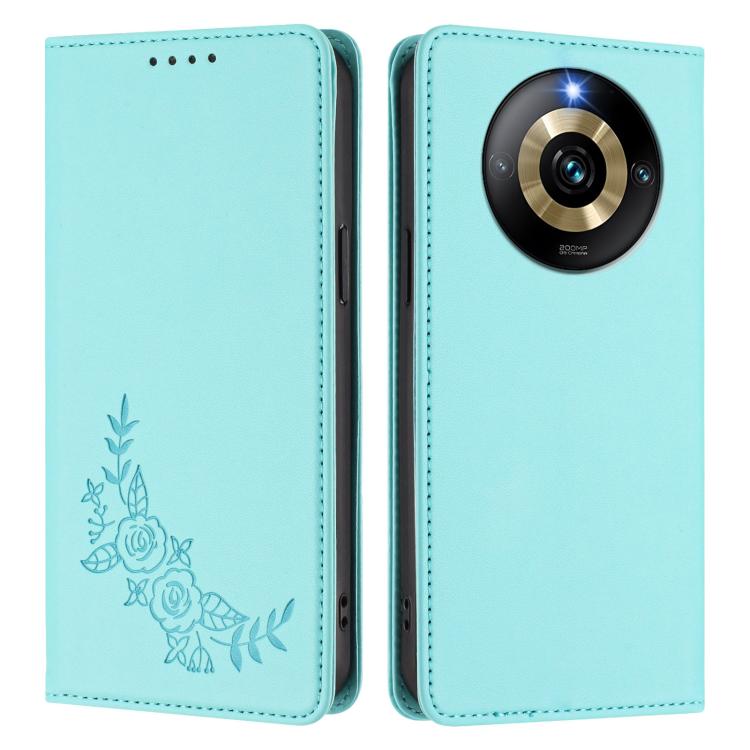 For Realme Narzo 60 Pro Peony Embossed Magnetic RFID Vegan Leather Phone Case