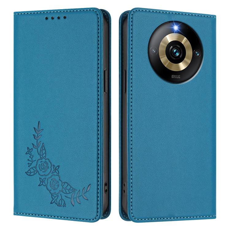 For Realme Narzo 60 Pro Peony Embossed Magnetic RFID Vegan Leather Phone Case