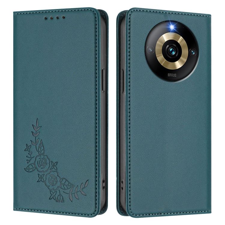 For Realme Narzo 60 Pro Peony Embossed Magnetic RFID Vegan Leather Phone Case