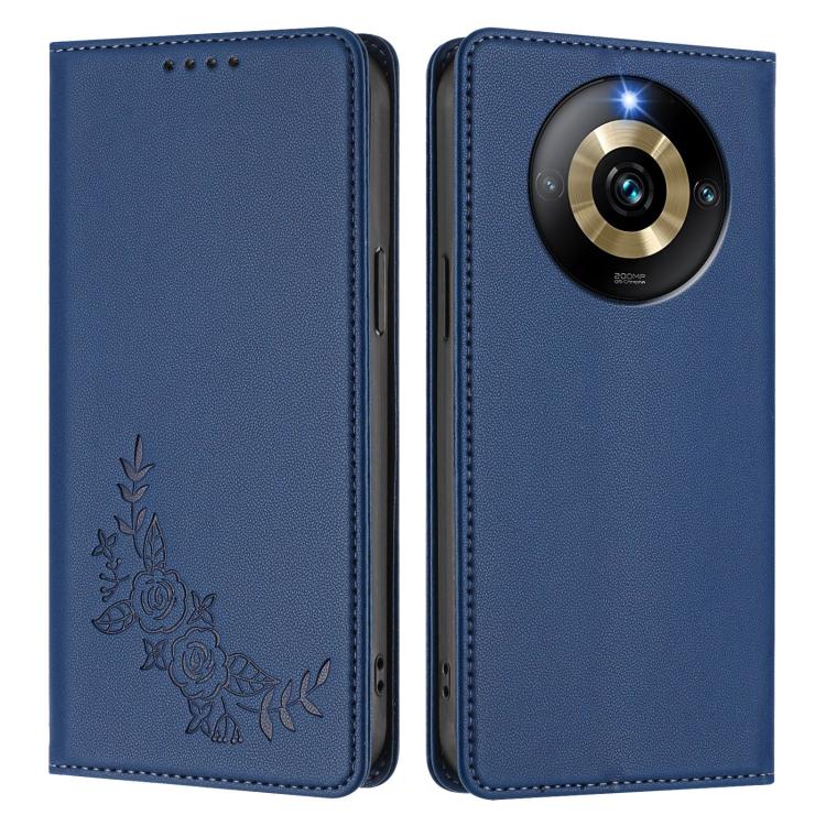 For Realme Narzo 60 Pro Peony Embossed Magnetic RFID Vegan Leather Phone Case