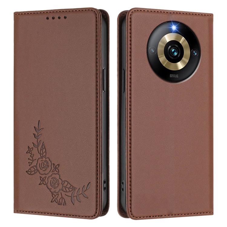 For Realme Narzo 60 Pro Peony Embossed Magnetic RFID Vegan Leather Phone Case