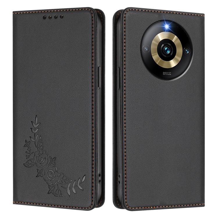 For Realme Narzo 60 Pro Peony Embossed Magnetic RFID Vegan Leather Phone Case
