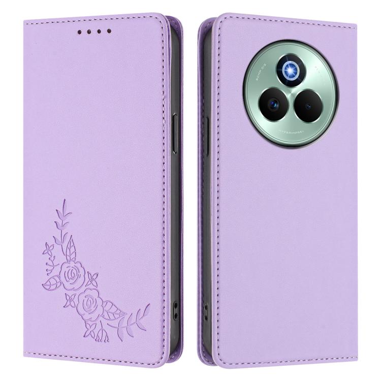 For Realme P3 Pro Peony Embossed Magnetic RFID Vegan Leather Phone Case