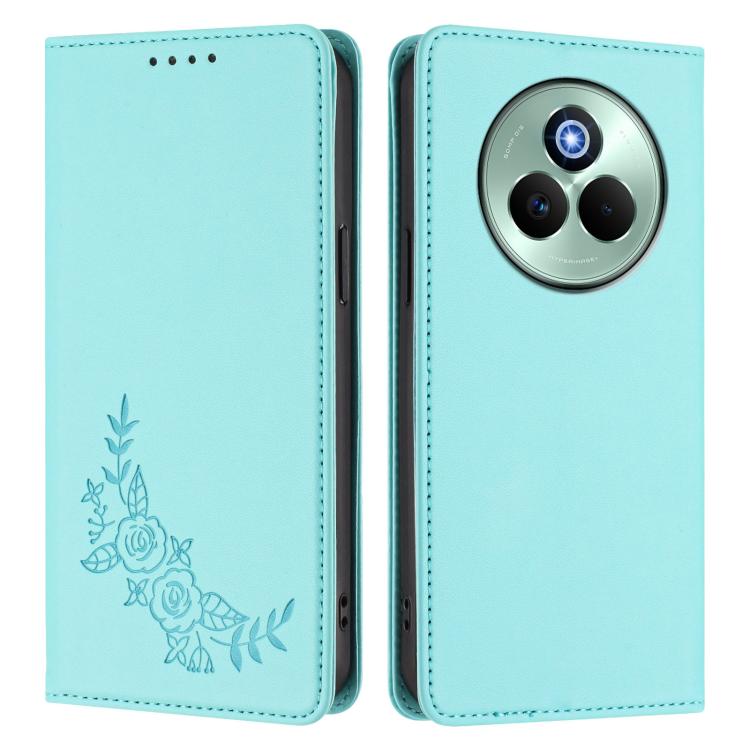 For Realme P3 Pro Peony Embossed Magnetic RFID Vegan Leather Phone Case