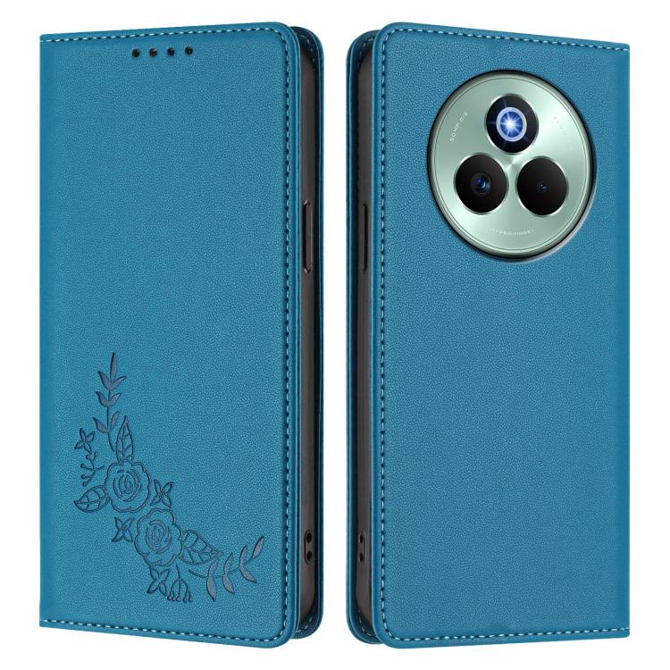 For Realme P3 Pro Peony Embossed Magnetic RFID Vegan Leather Phone Case