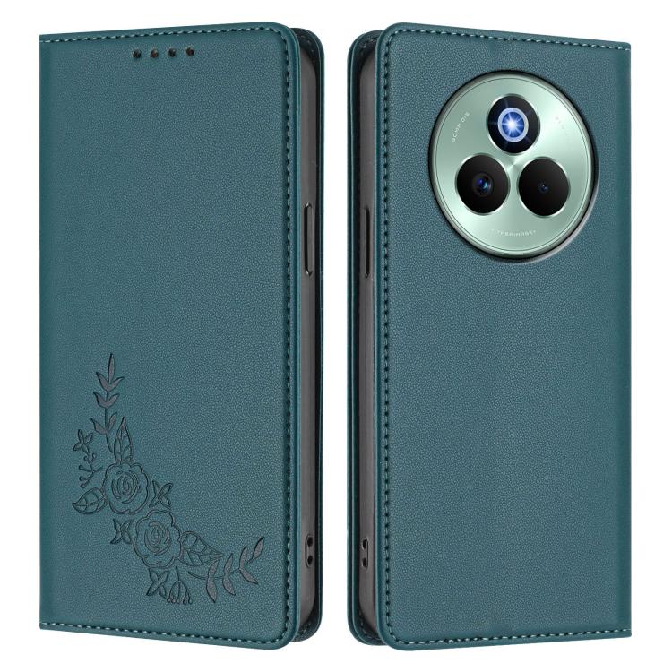 For Realme P3 Pro Peony Embossed Magnetic RFID Vegan Leather Phone Case