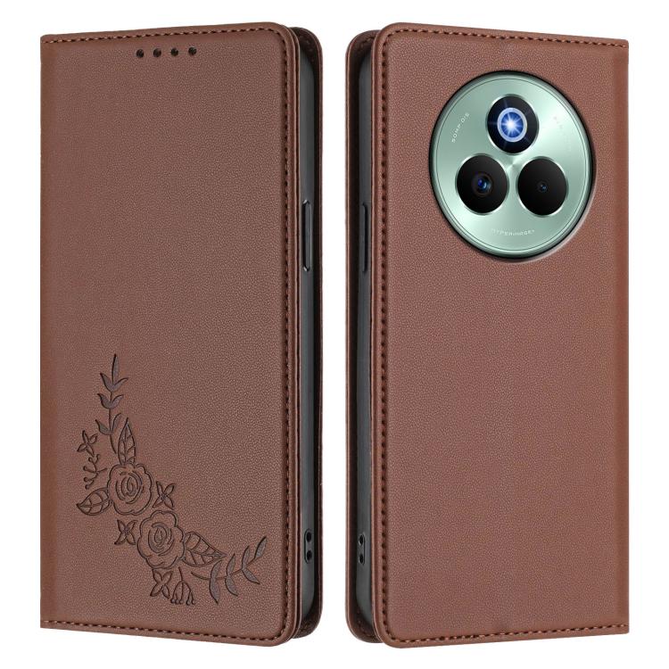 For Realme P3 Pro Peony Embossed Magnetic RFID Vegan Leather Phone Case