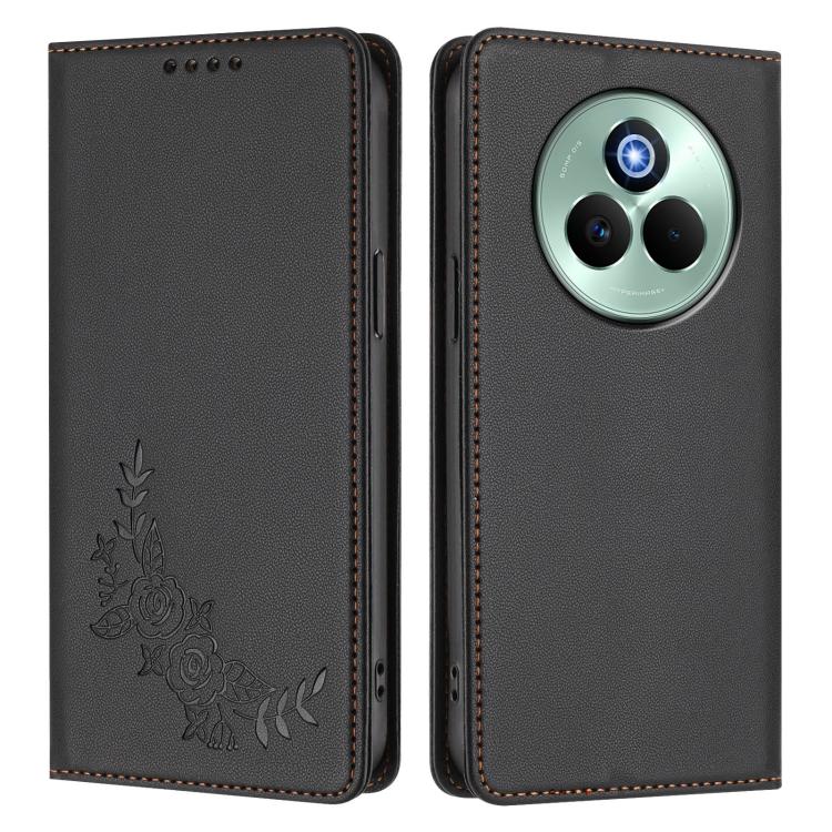 For Realme P3 Pro Peony Embossed Magnetic RFID Vegan Leather Phone Case