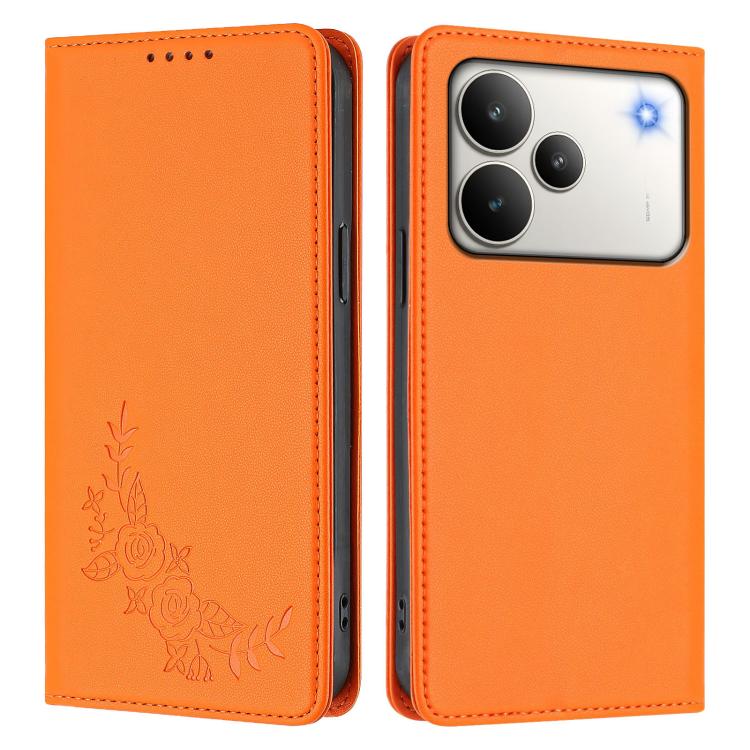 For Realme P4 5G Peony Embossed Magnetic RFID Vegan Leather Phone Case