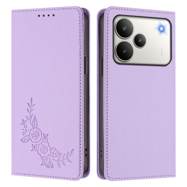 For Realme P4 5G Peony Embossed Magnetic RFID Vegan Leather Phone Case