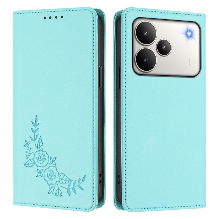 For Realme P4 5G Peony Embossed Magnetic RFID Vegan Leather Phone Case