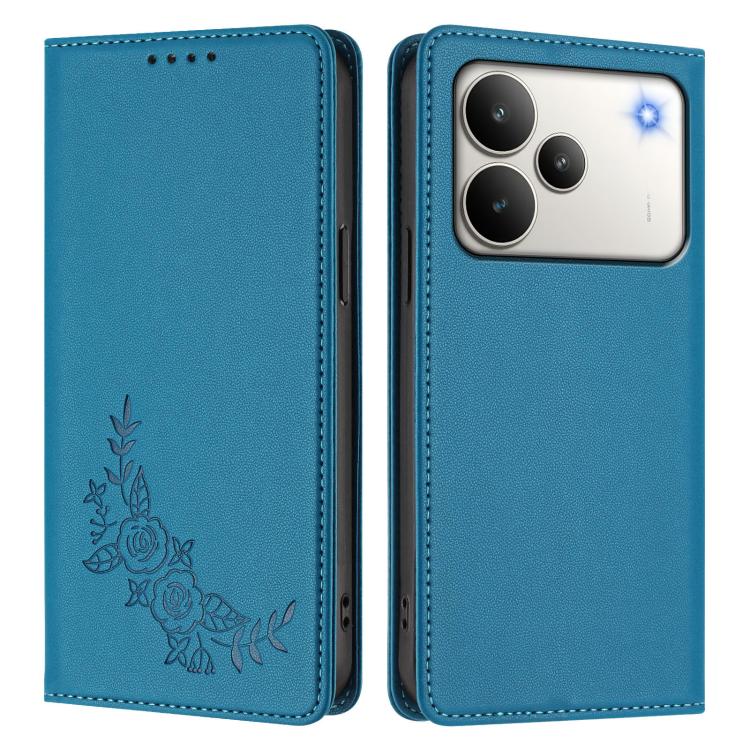 For Realme P4 5G Peony Embossed Magnetic RFID Vegan Leather Phone Case