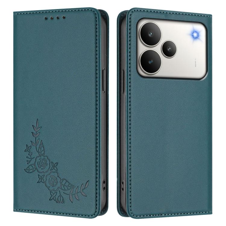 For Realme P4 5G Peony Embossed Magnetic RFID Vegan Leather Phone Case