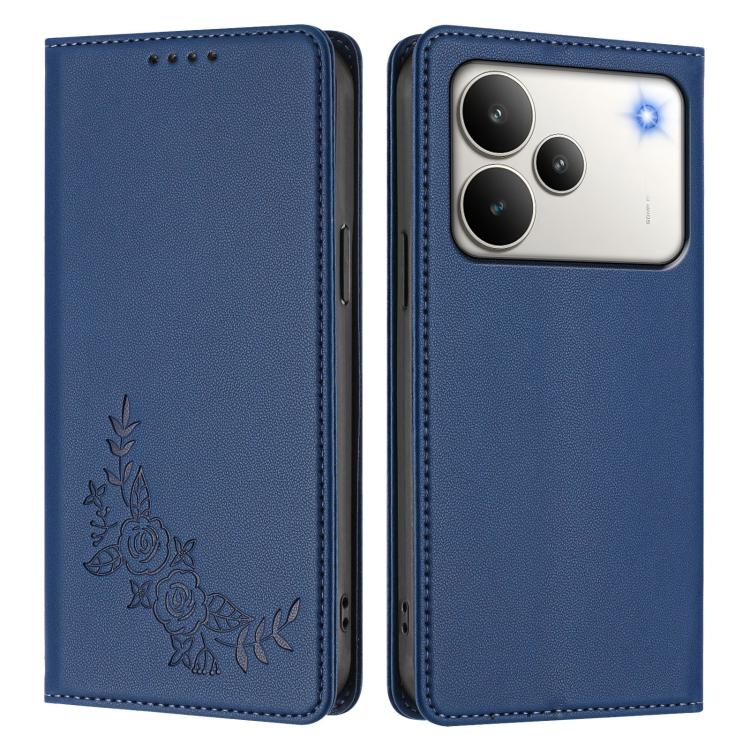 For Realme P4 5G Peony Embossed Magnetic RFID Vegan Leather Phone Case
