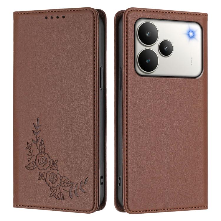 For Realme P4 5G Peony Embossed Magnetic RFID Vegan Leather Phone Case