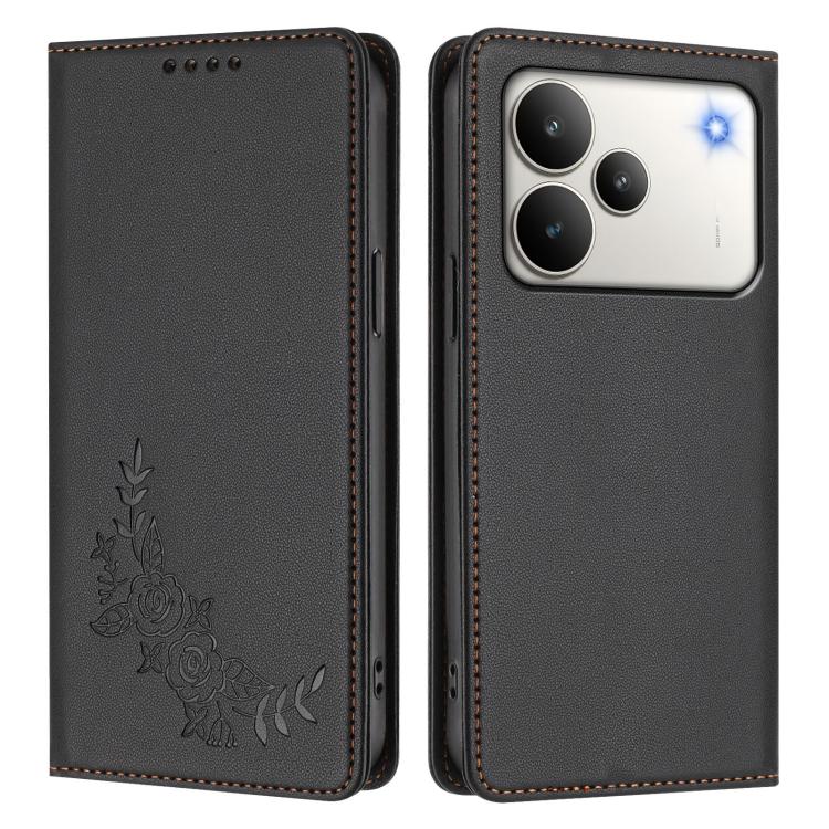 For Realme P4 5G Peony Embossed Magnetic RFID Vegan Leather Phone Case