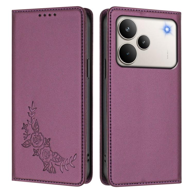 For Realme P4 Pro 5G Peony Embossed Magnetic RFID Vegan Leather Phone Case