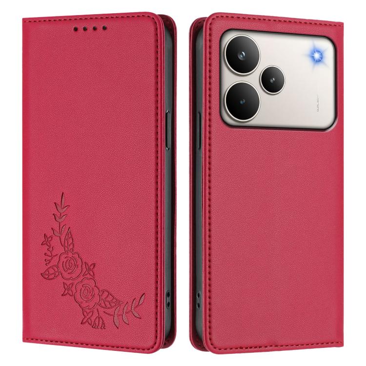 For Realme P4 Pro 5G Peony Embossed Magnetic RFID Vegan Leather Phone Case