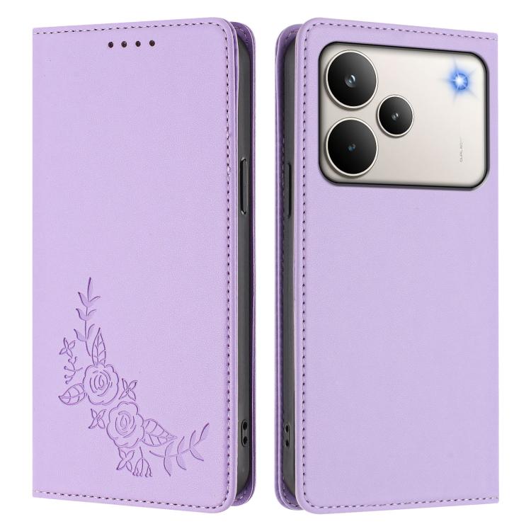 For Realme P4 Pro 5G Peony Embossed Magnetic RFID Vegan Leather Phone Case
