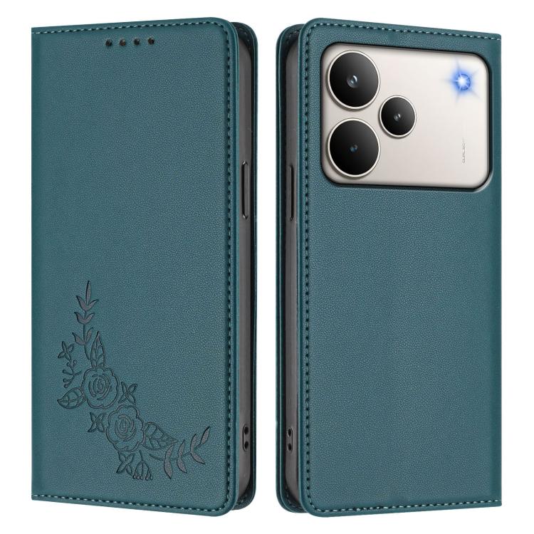 For Realme P4 Pro 5G Peony Embossed Magnetic RFID Vegan Leather Phone Case