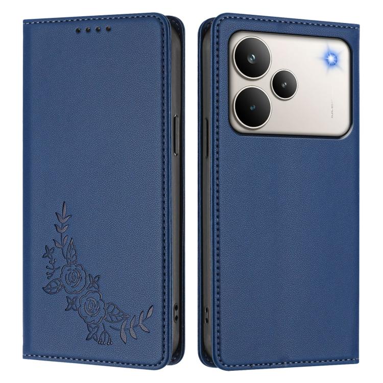 For Realme P4 Pro 5G Peony Embossed Magnetic RFID Vegan Leather Phone Case
