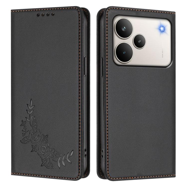 For Realme P4 Pro 5G Peony Embossed Magnetic RFID Vegan Leather Phone Case