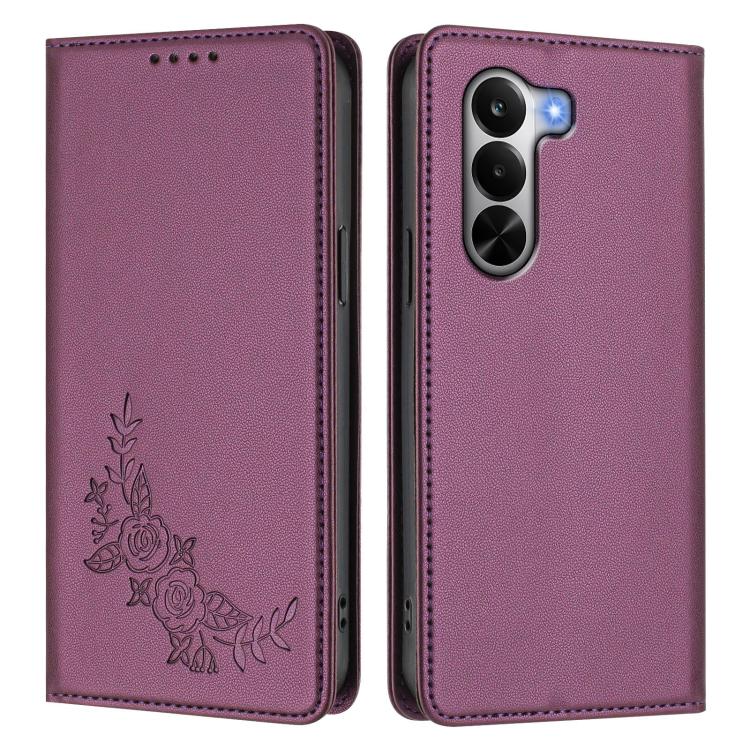 For Realme P4x 5G Peony Embossed Magnetic RFID Vegan Leather Phone Case