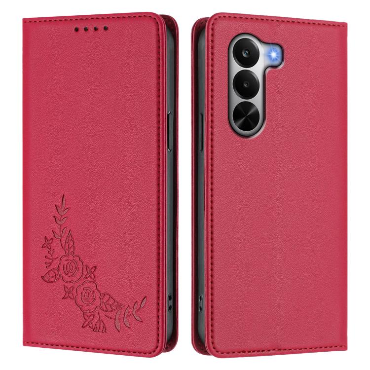 For Realme P4x 5G Peony Embossed Magnetic RFID Vegan Leather Phone Case