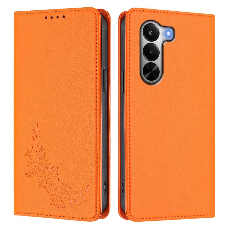 For Realme P4x 5G Peony Embossed Magnetic RFID Vegan Leather Phone Case