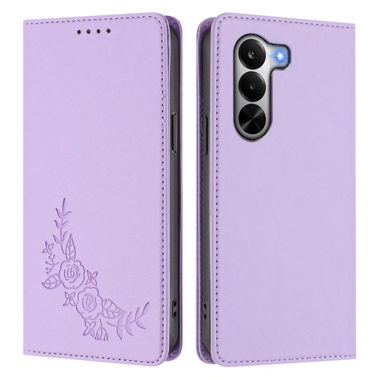 For Realme P4x 5G Peony Embossed Magnetic RFID Vegan Leather Phone Case