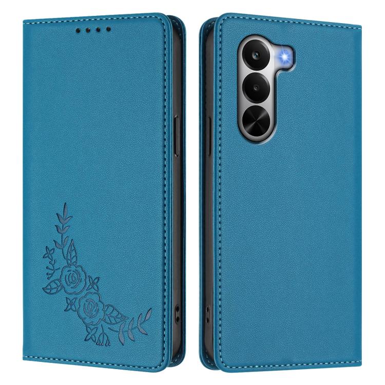 For Realme P4x 5G Peony Embossed Magnetic RFID Vegan Leather Phone Case