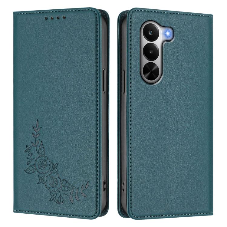 For Realme P4x 5G Peony Embossed Magnetic RFID Vegan Leather Phone Case