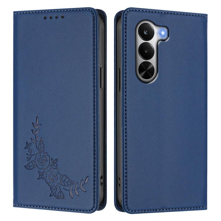 For Realme P4x 5G Peony Embossed Magnetic RFID Vegan Leather Phone Case