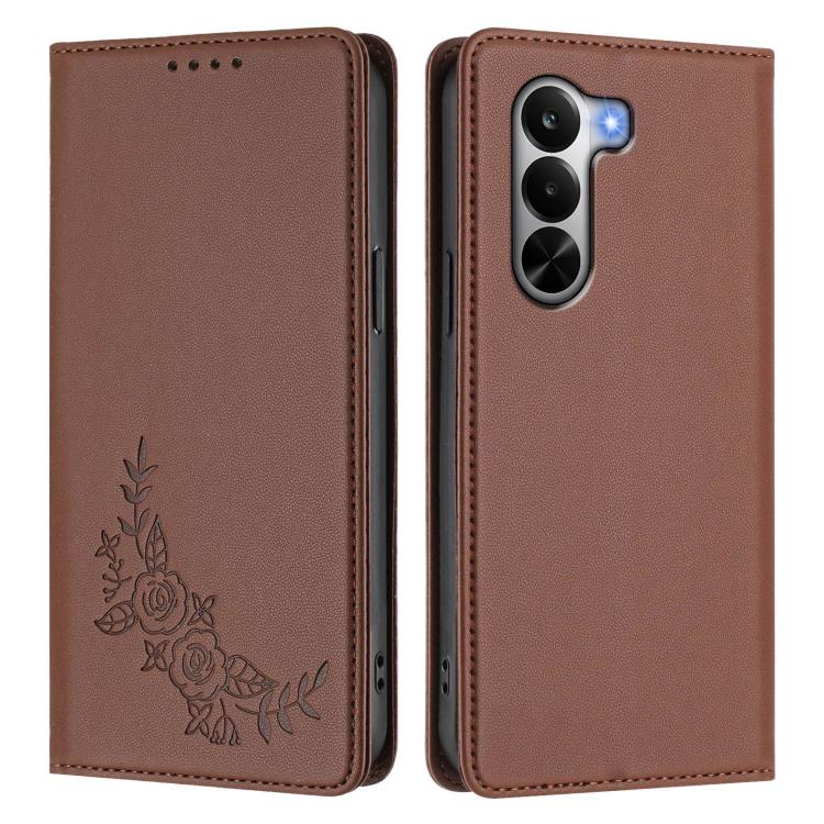 For Realme P4x 5G Peony Embossed Magnetic RFID Vegan Leather Phone Case