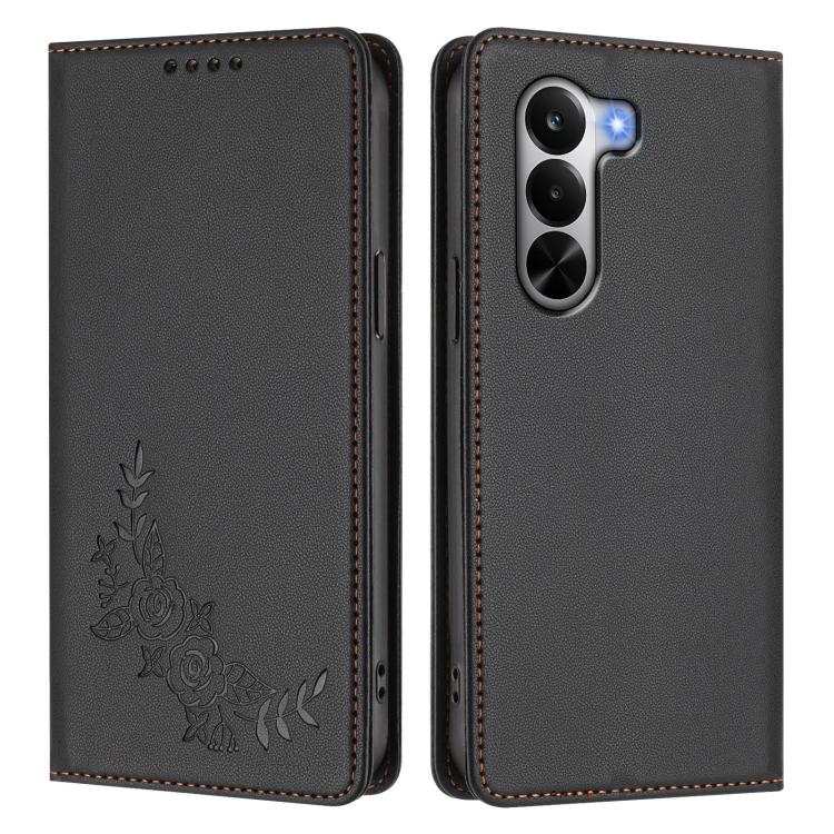 For Realme P4x 5G Peony Embossed Magnetic RFID Vegan Leather Phone Case
